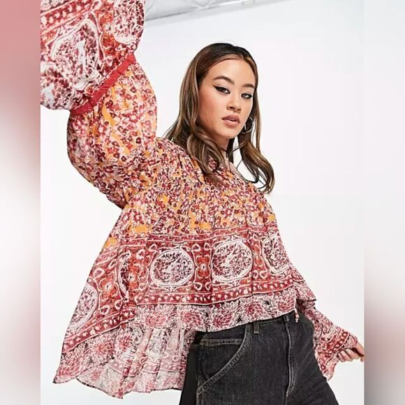 Free People XS Top Boho Cottagecore Fairy Grunge Whimsigoth Gypsy Bell Sleeves - Picture 1 of 15